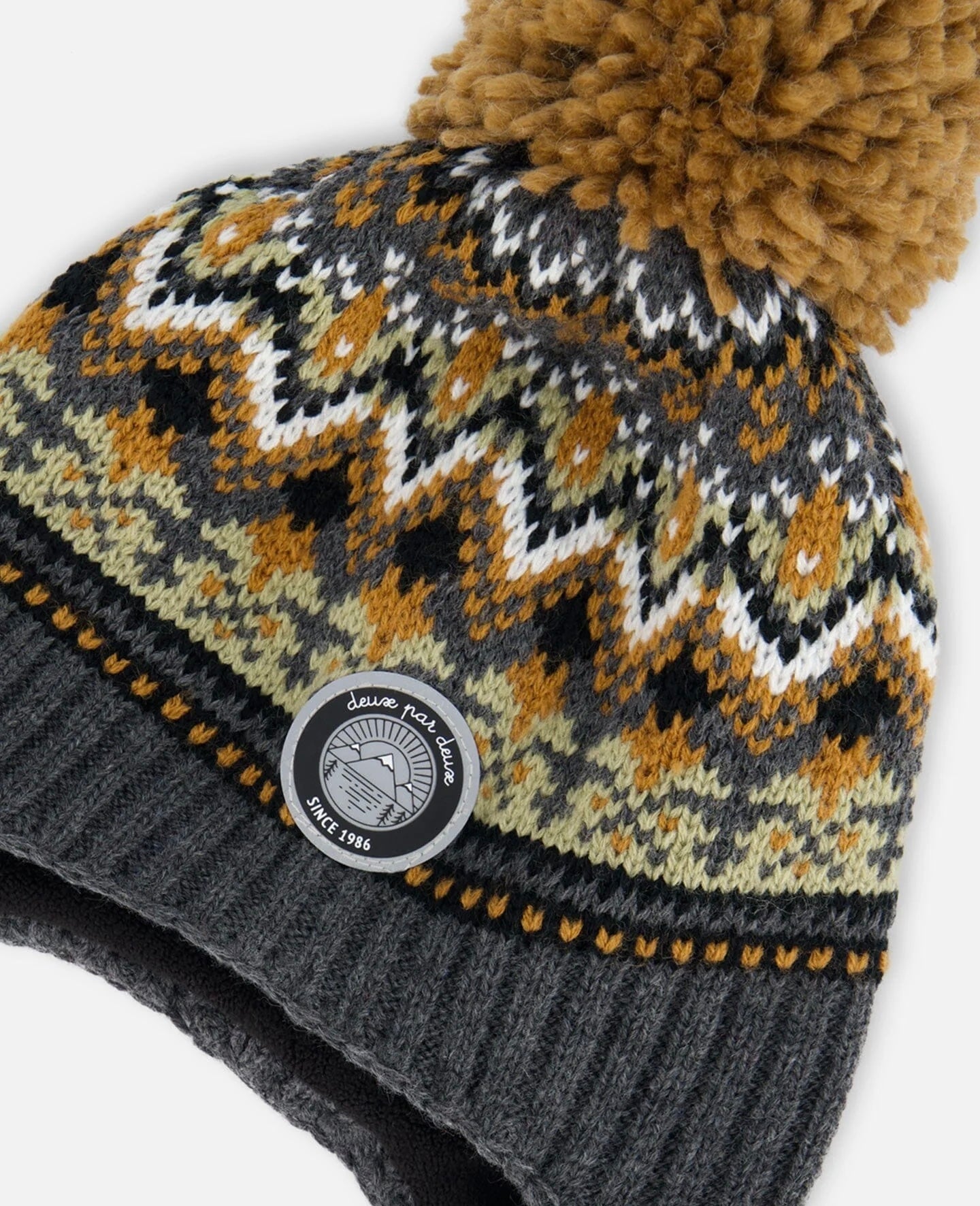 Deux Par Deux Peruvian Knit Hat Grey And Brown Jacquard