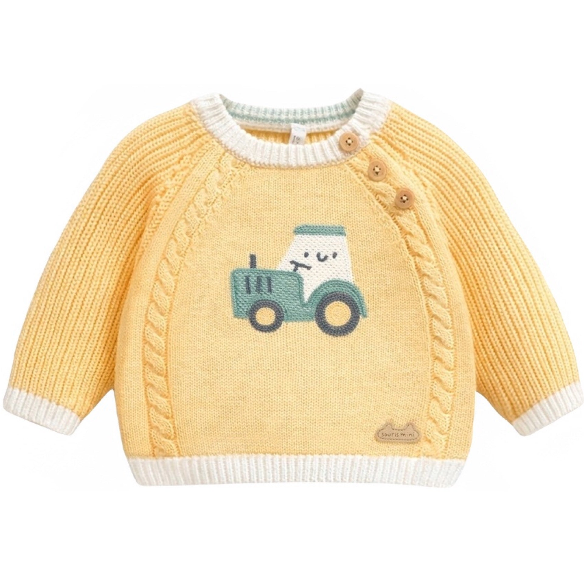 Souris Mini Yellow Knit Sweater with Tractor