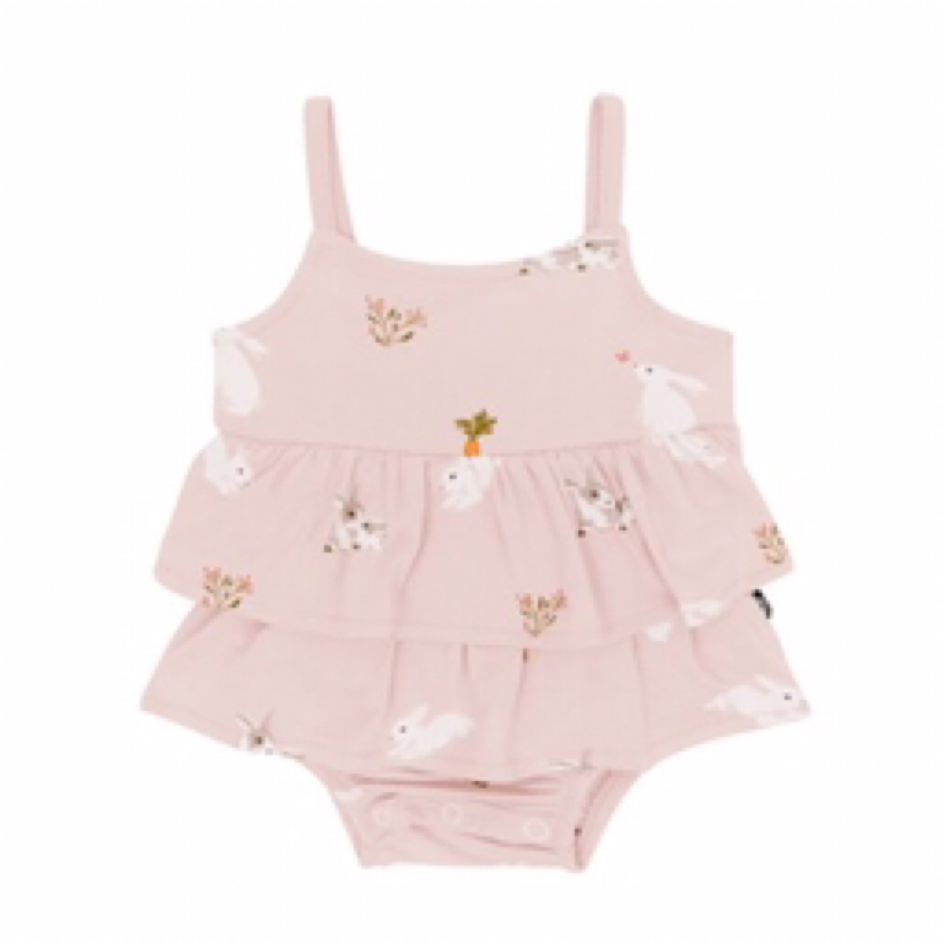 Kyte Baby Blush Rabbit Spaghetti Strap Ruffle Romper