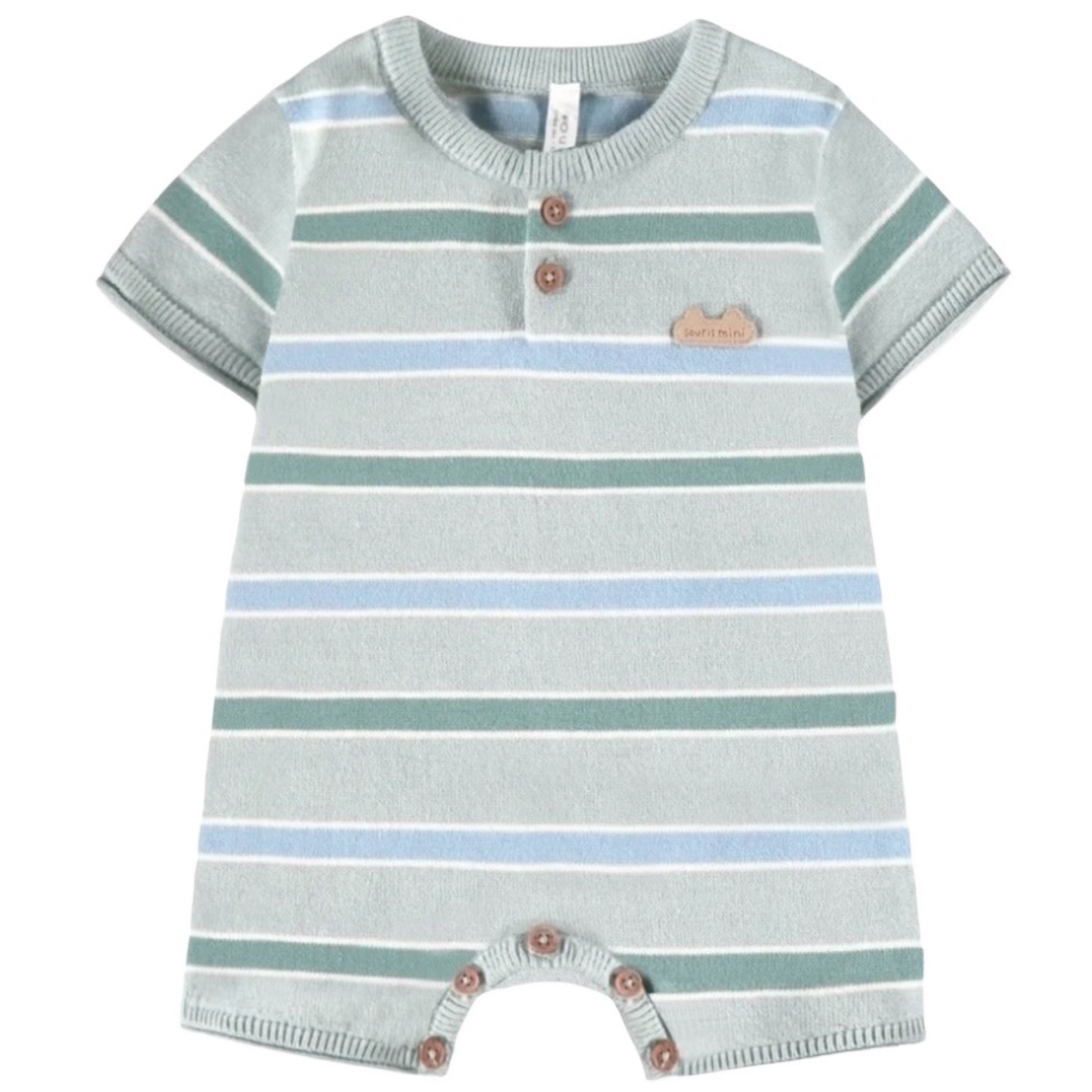 Souris Mini Blue, Turquoise & Cream Striped Knitted Romper