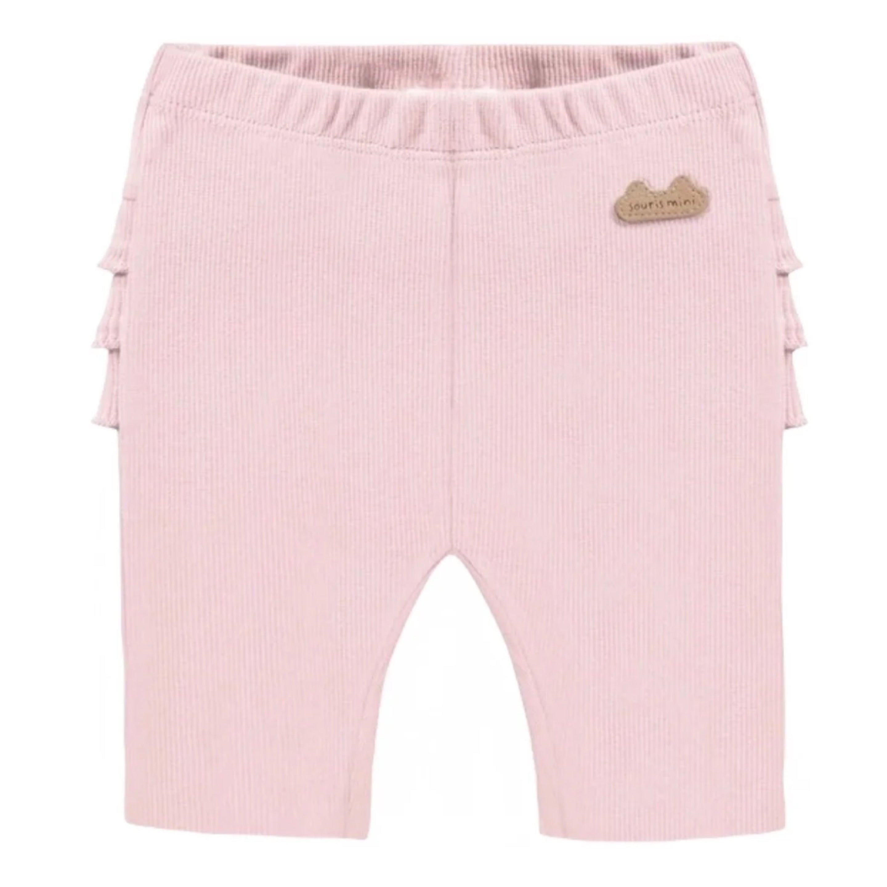 Souris Mini Light Pink Ribbed Knit Leggings with Ruffles