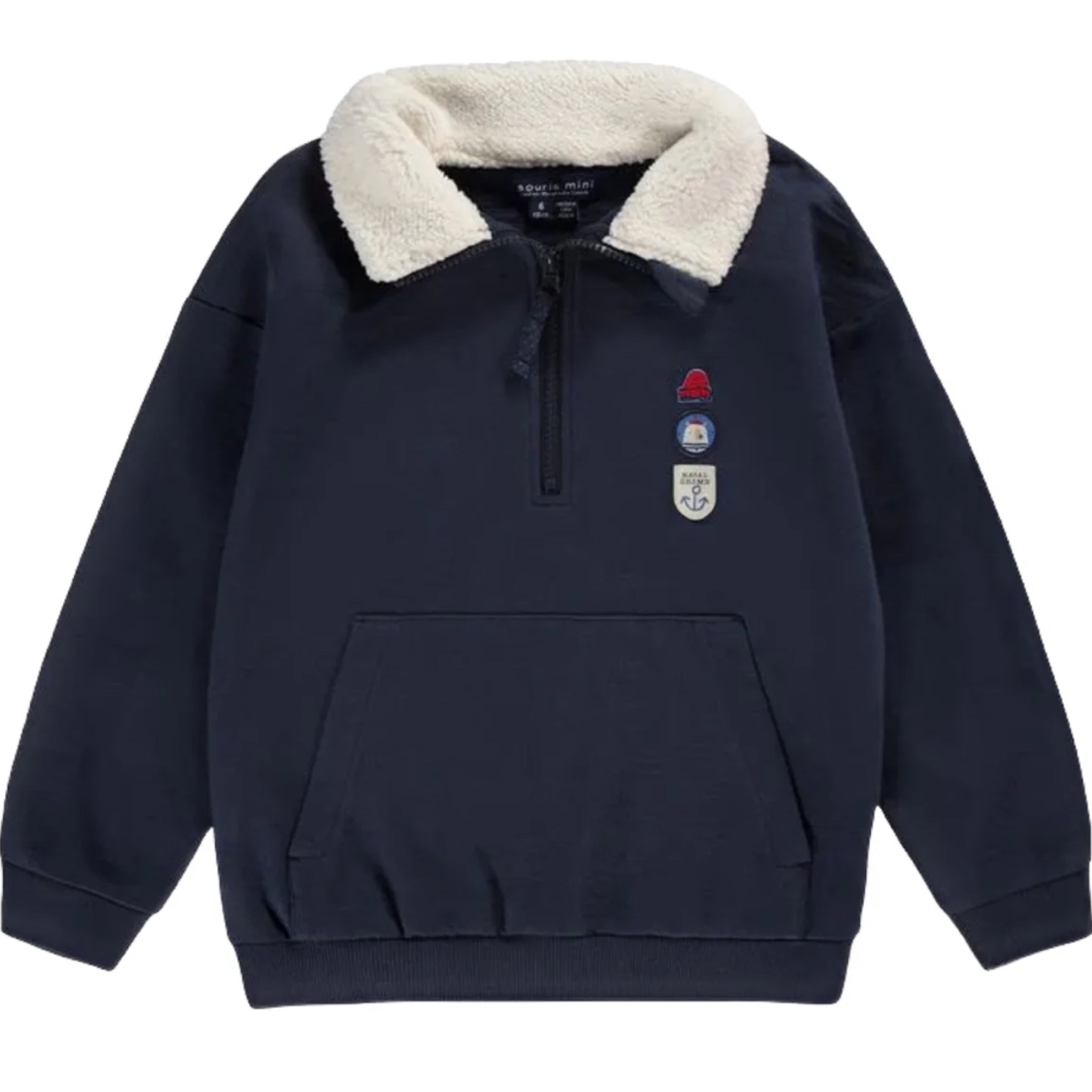 Souris Mini Navy blue sweater with a ¼ zip