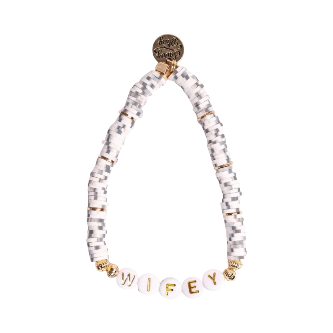 Savvy Bling Wifey Bracelet - Grey/White Heishi