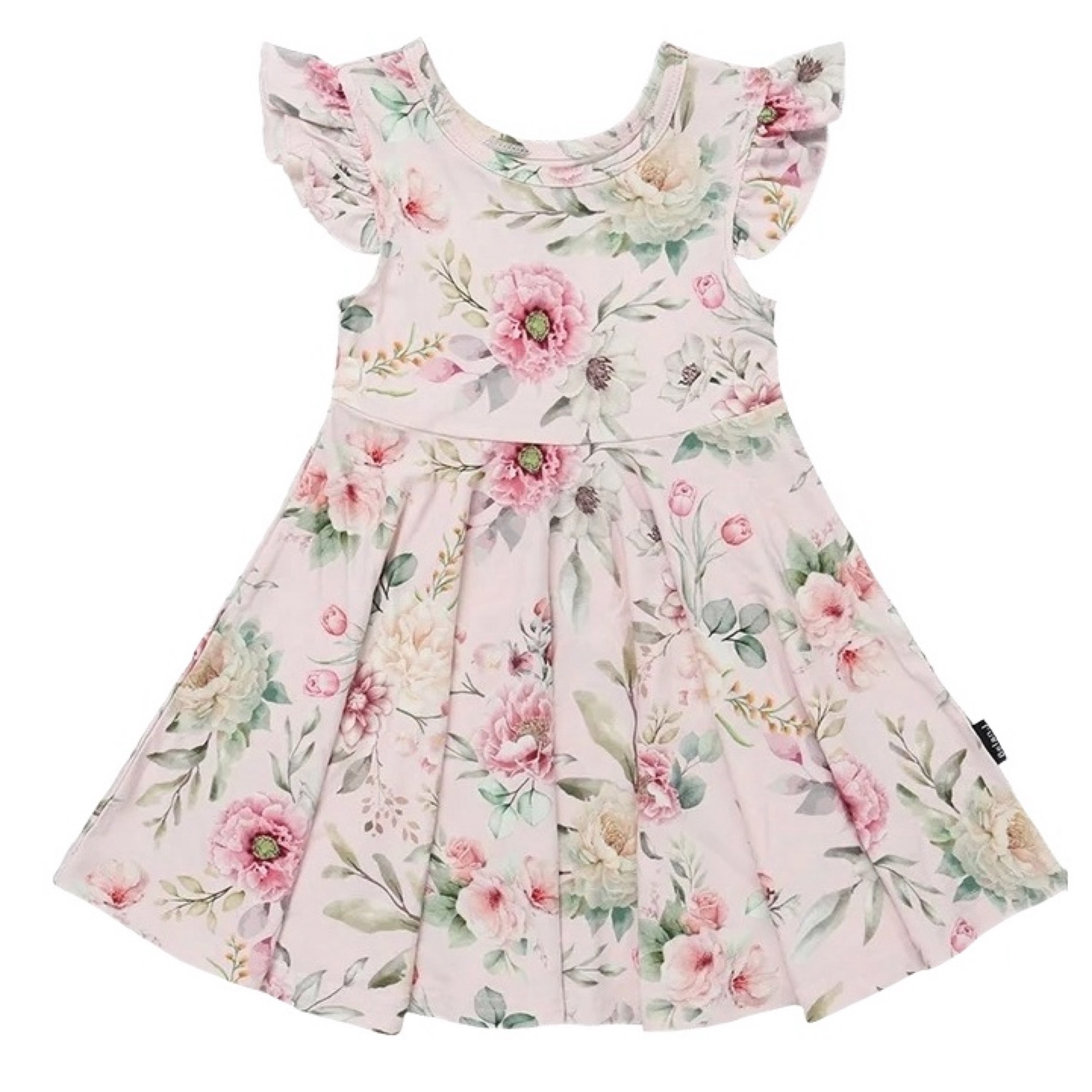 Belan J Floral Bliss Ruffled Sleeves Twirl Dress