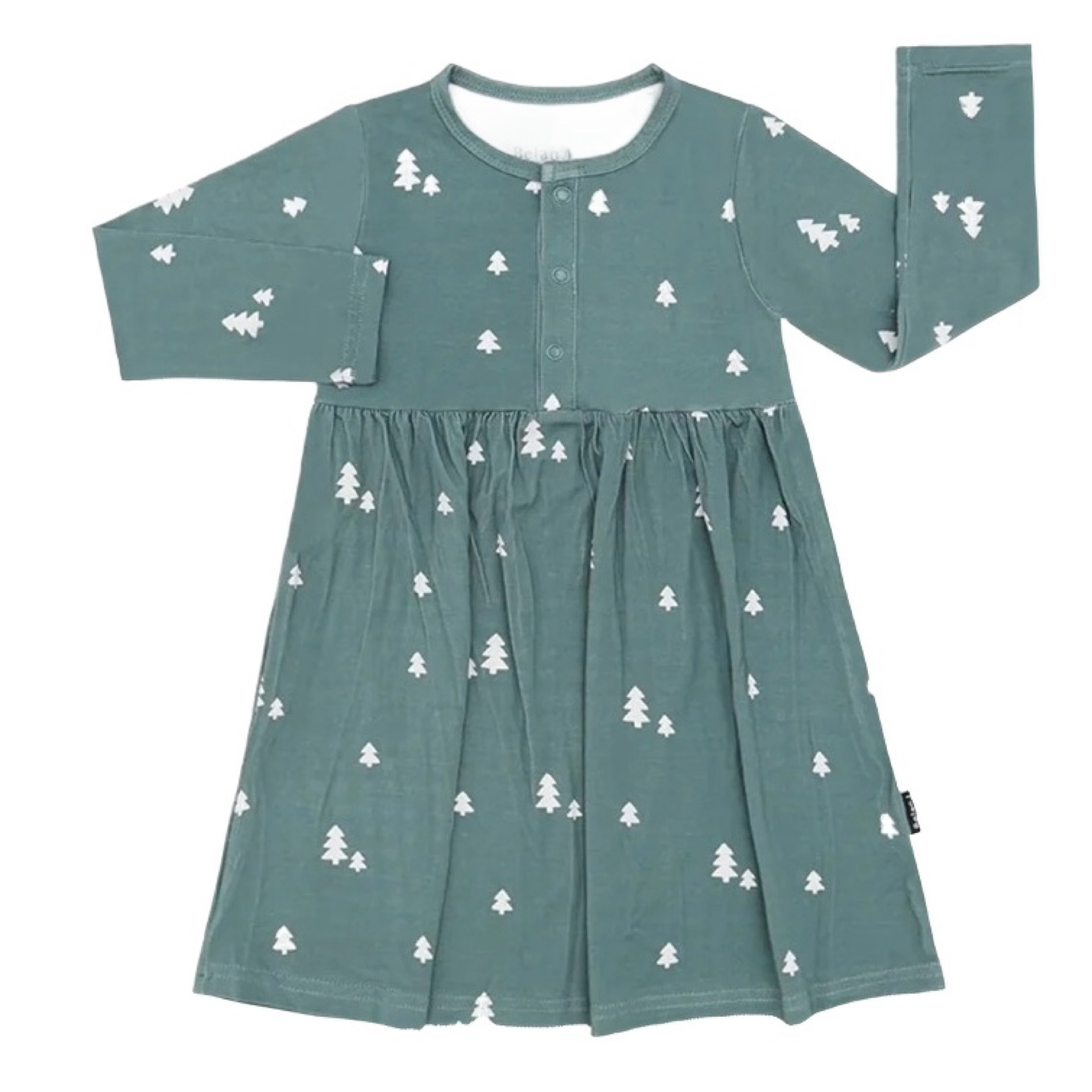 Belan J Tiny Trees Long Sleeve Toddler Peplum Dress