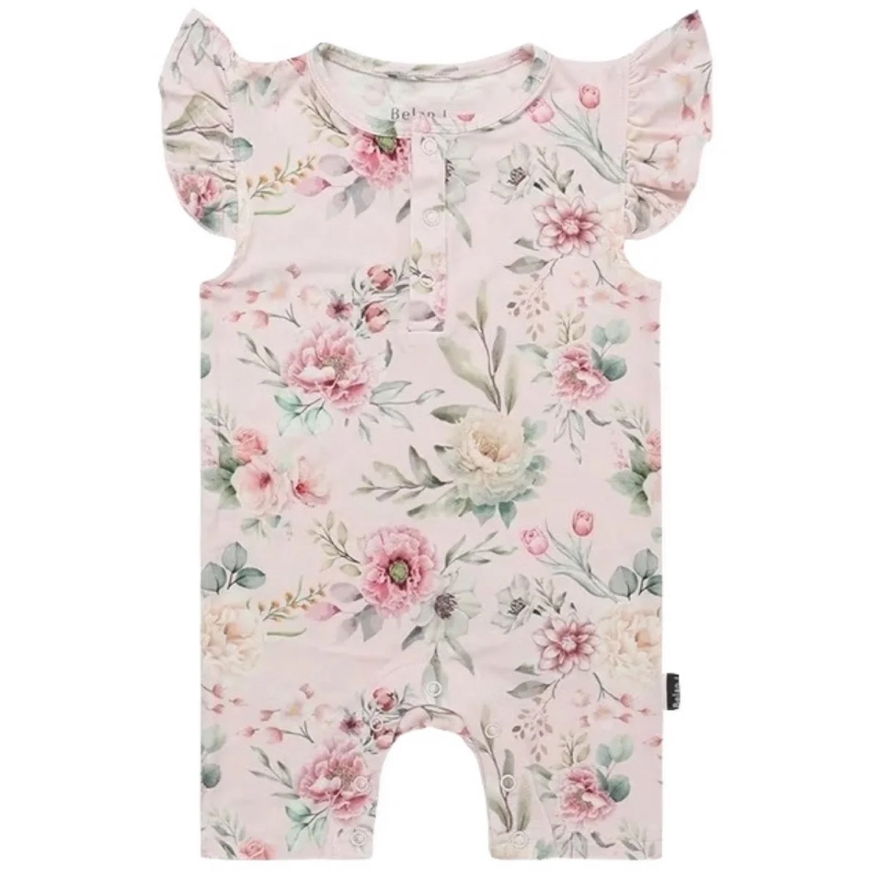 Belan J Floral Bliss Ruffled Sleeves Shortall Romper