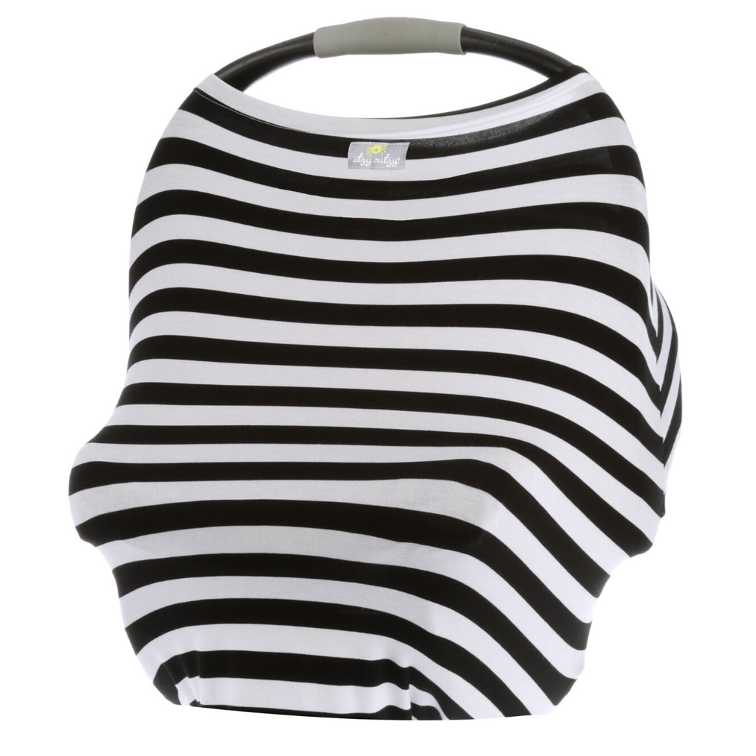 Itzy Ritzy Black & White Stripe Mom Boss 4-in-1 Multi-Use Car Seat + Nursing Cover