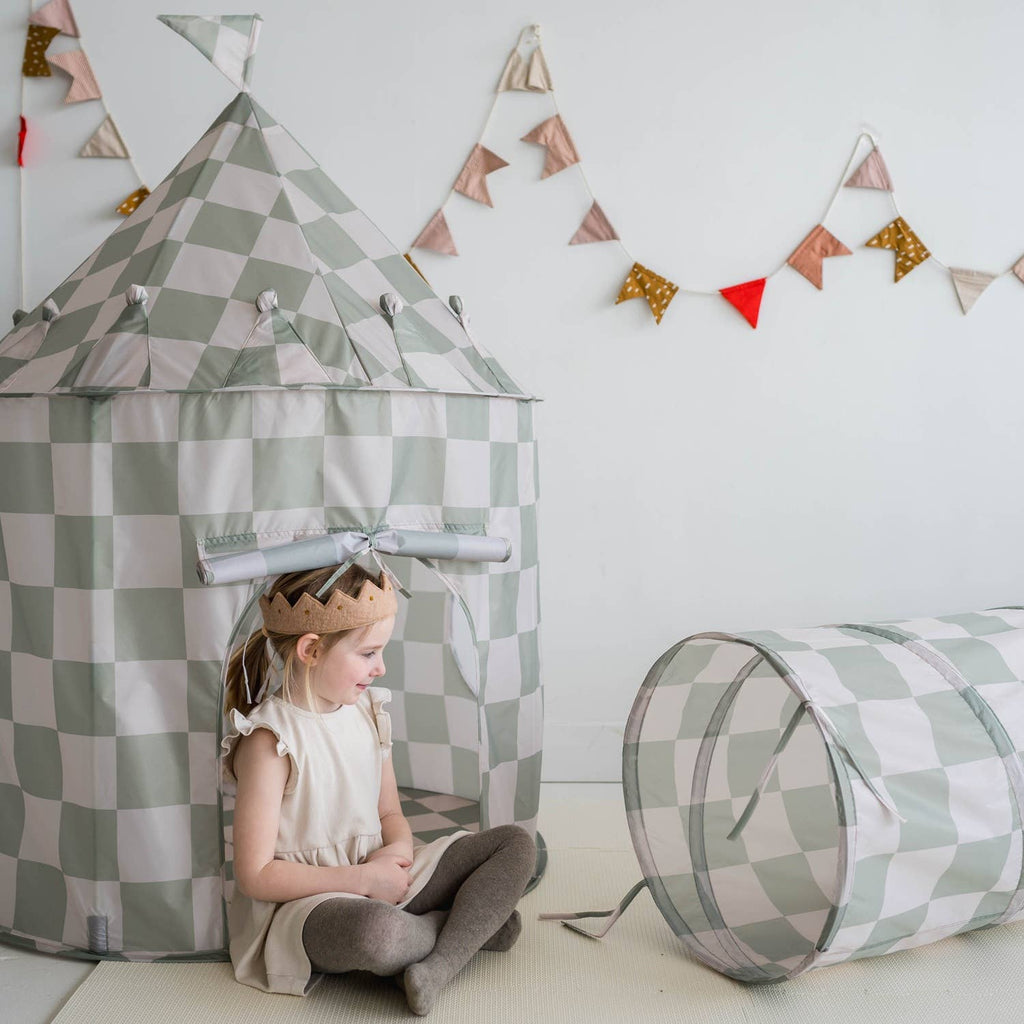 3 Sprouts Kids Play Tent Castle with Recycled Fabric - Gingham Blue