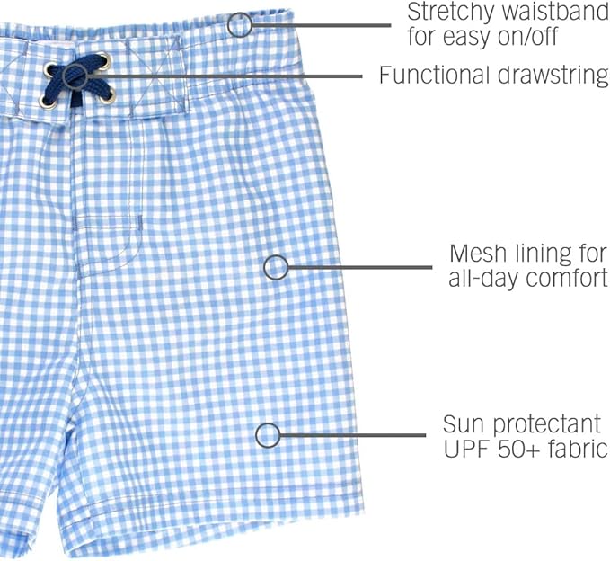 RuggedButts - Cornflower Blue Gingham Swim Trunks