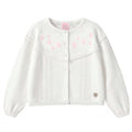 Souris Mini White Knit Cardigan with Flower Embroidery