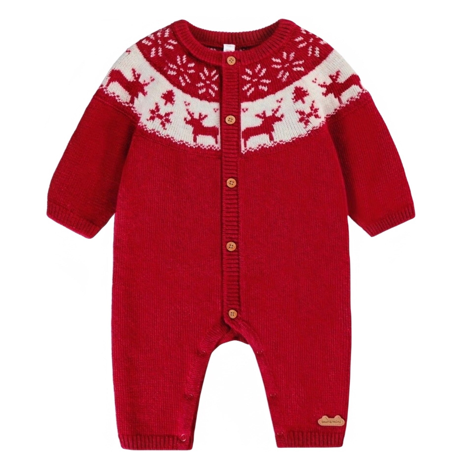 Souris Mini RED KNIT ONE-PIECE WITH JACQUARD PATTERNS