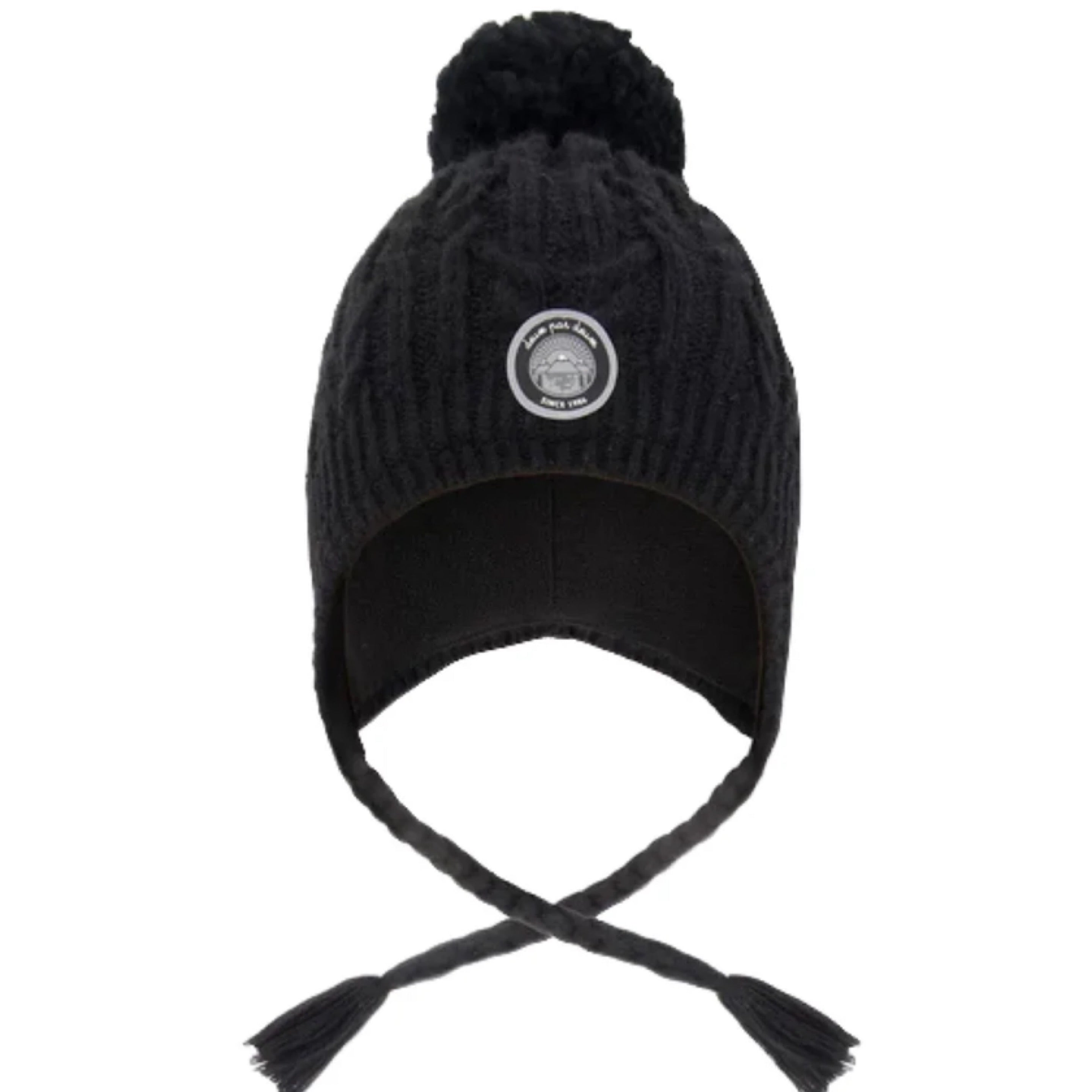 Deux Par Deux Lined Winter Hat with Pompom Black