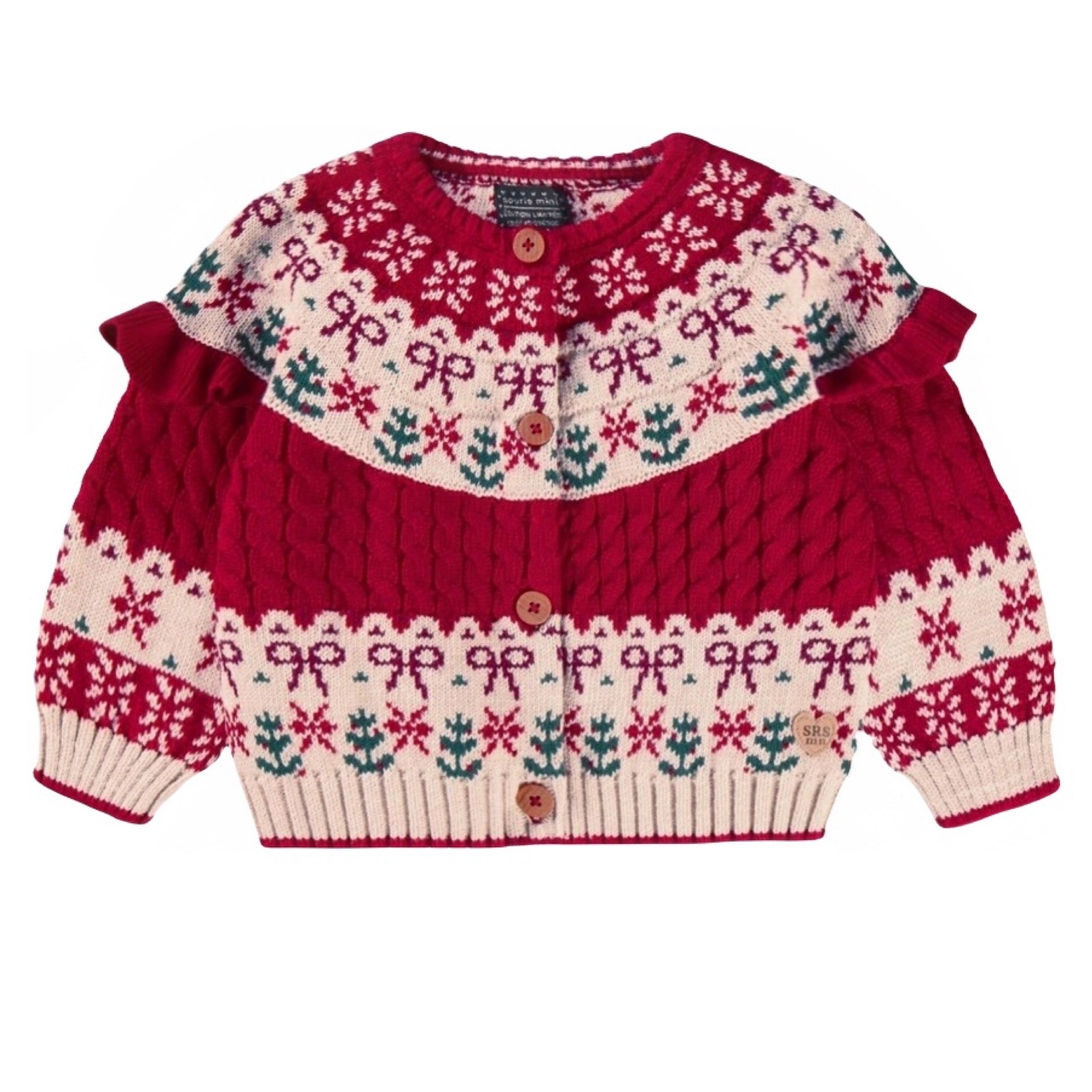 Souris Mini RED KNIT CARDIGAN WITH JACQUARD PATTERNS