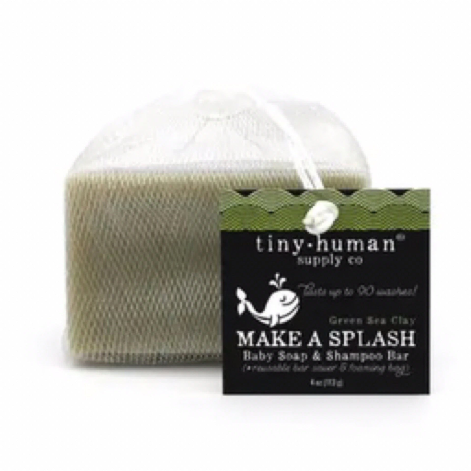 Tiny Human MAKE A SPLASH Baby Soap & Shampoo Bar Green Sea Clay