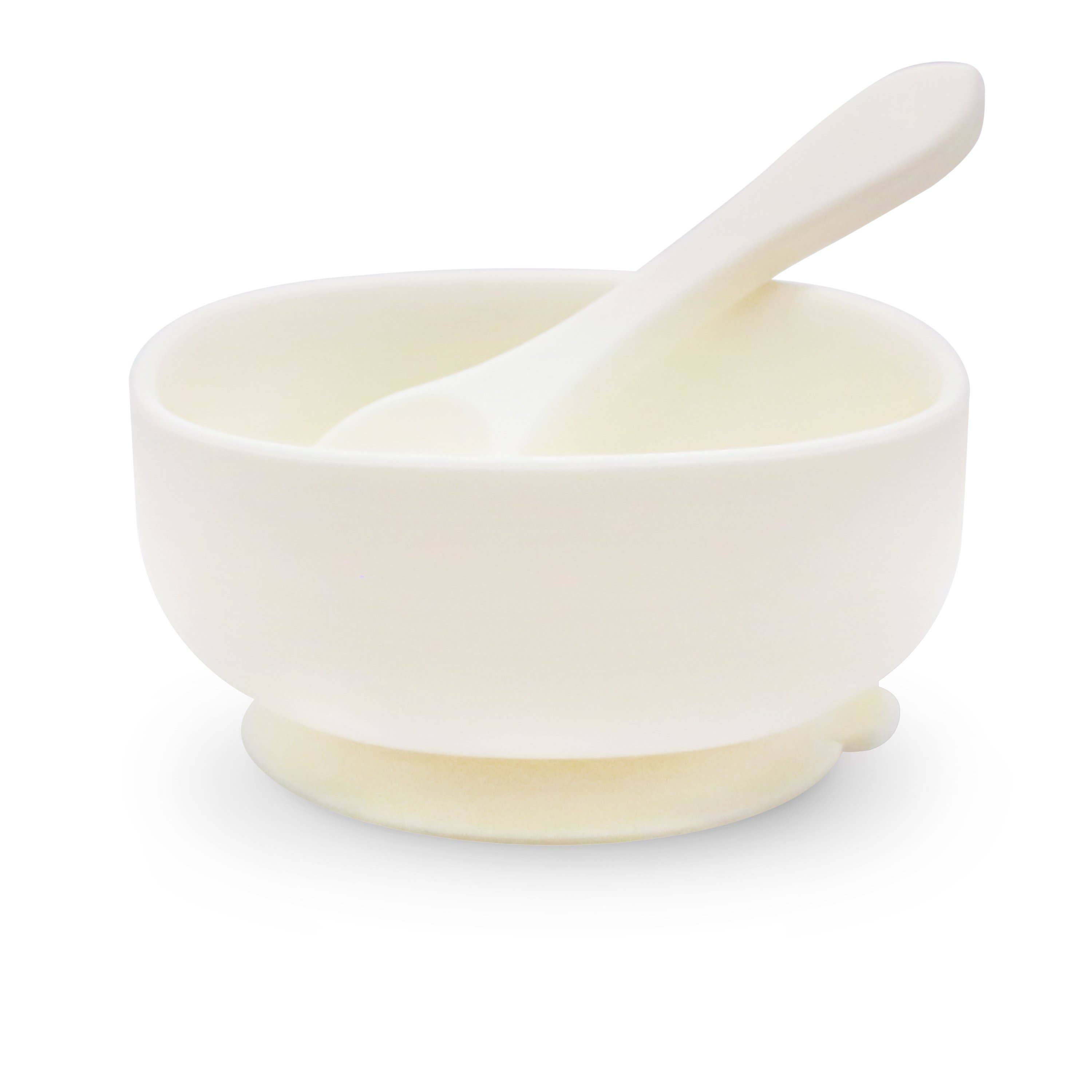 YoungLUX Cream Silicone Suction Bowl + Spoon