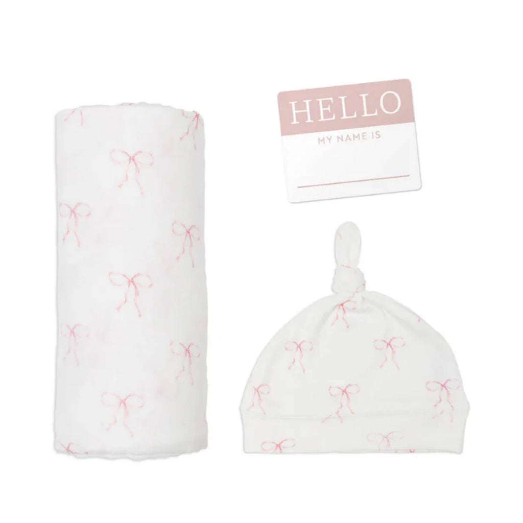 Lulujo Hello World Blanket + Knotted Hat - Bows