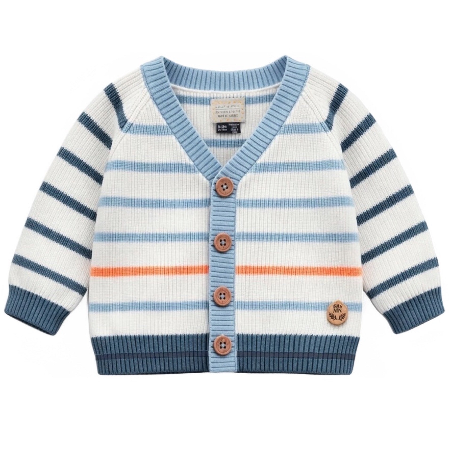Souris Mini White Knit Cardigan with Blue Stripes