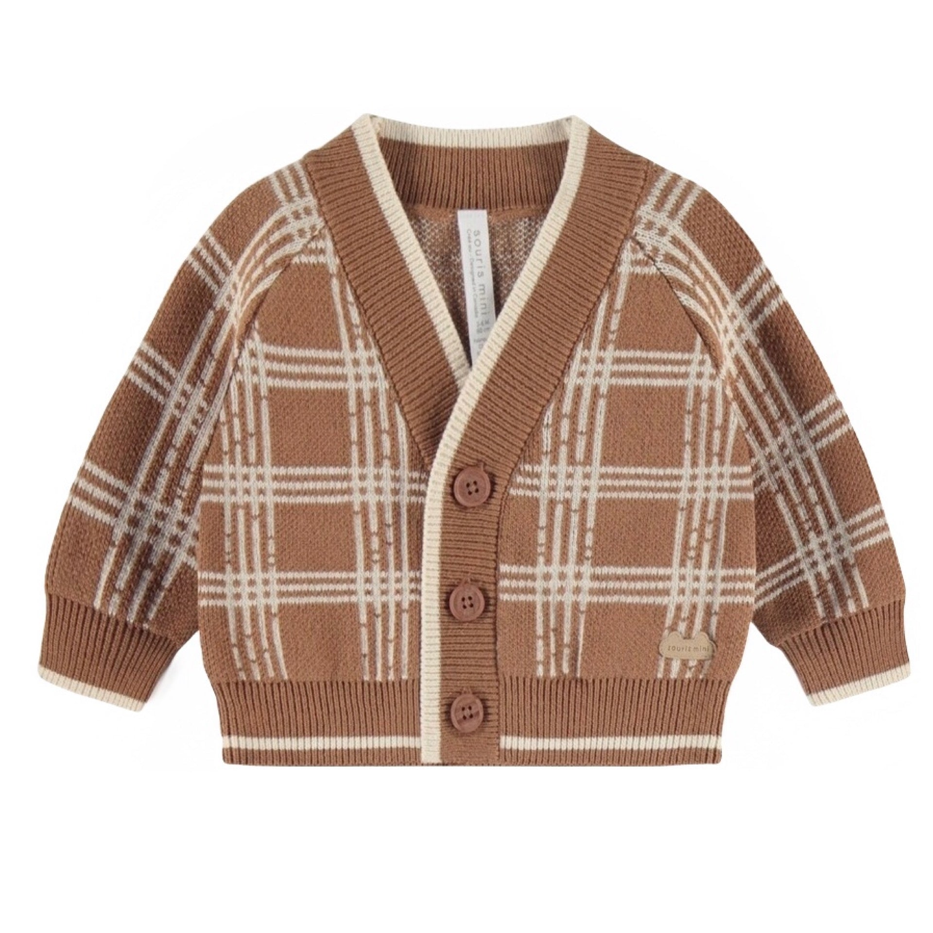 Souris Mini Plaid Brown Knitted Vest With A Cashmere Imitation