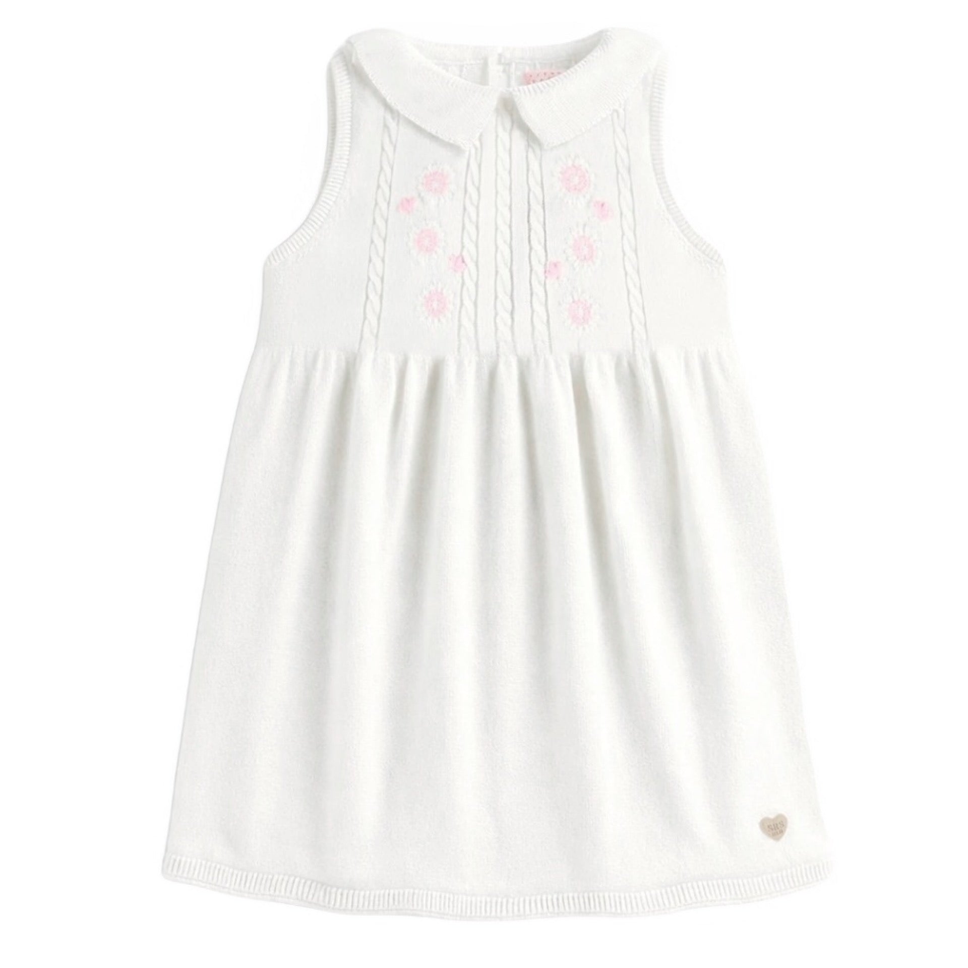 Souris Mini White Knit Dress with Floral Embroidery
