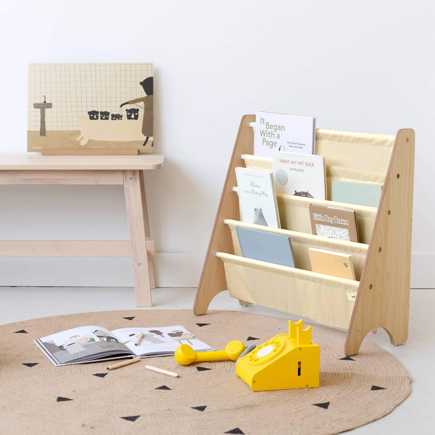 3 Sprouts Kids Bookshelf with Recycled Fabric - Beige