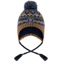 Deux Par Deux Lined Peruvian Knit Pompom Hat Taupe And Navy