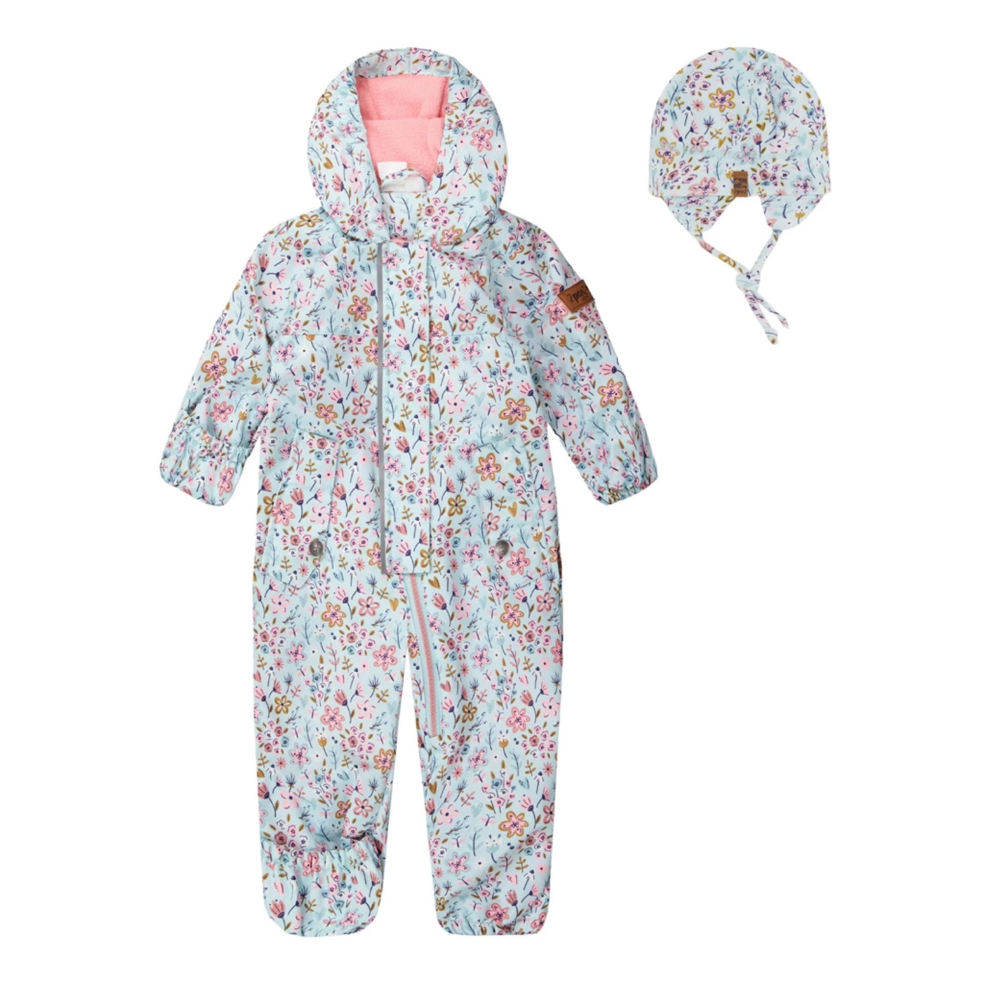 Deux Par Deux Blue Mini Flower Mid Season One Piece with Hat Baby