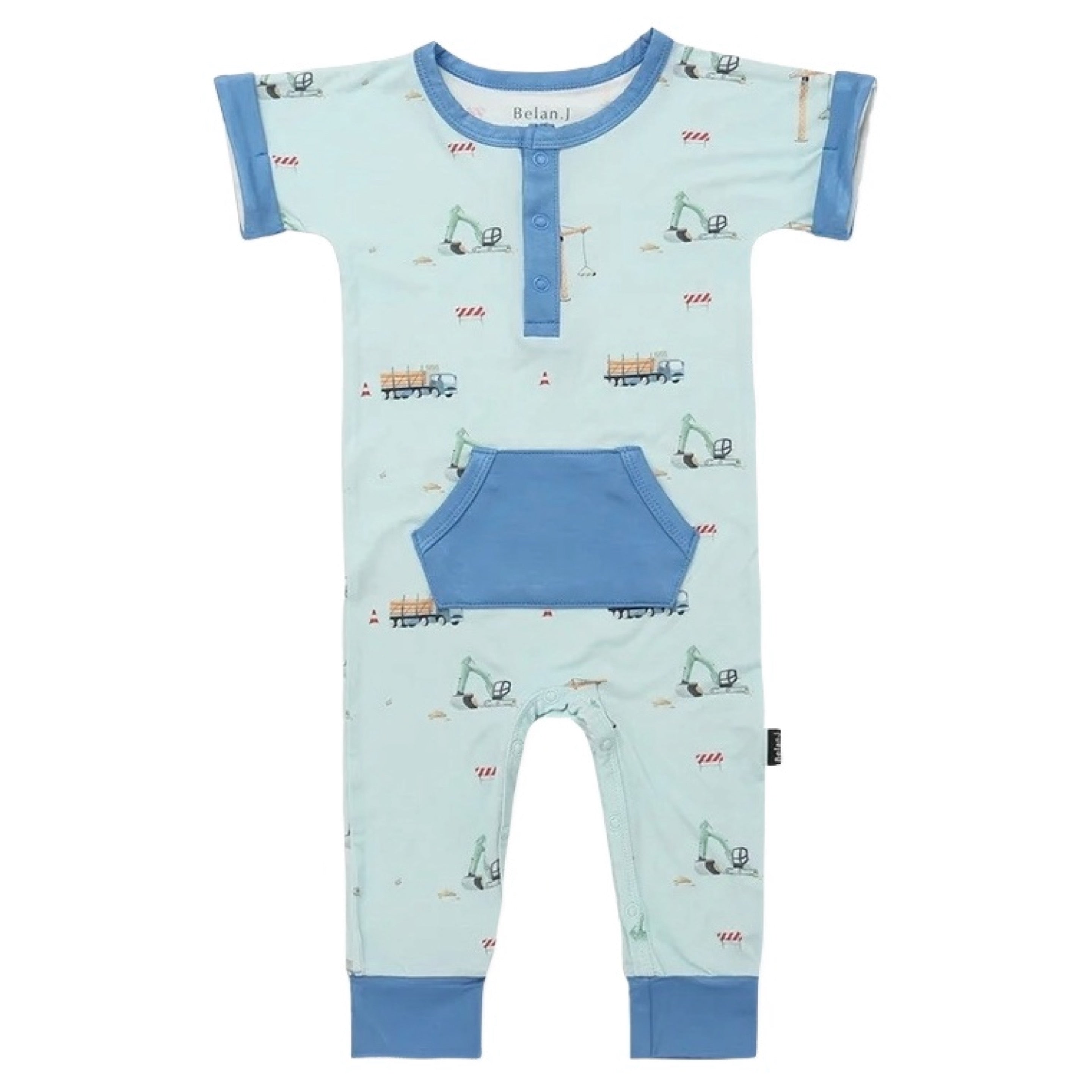 Belan J Construction/Lake Blue Short Sleeve Pocket Romper