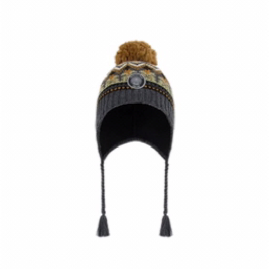 Deux Par Deux Peruvian Knit Hat Grey And Brown Jacquard