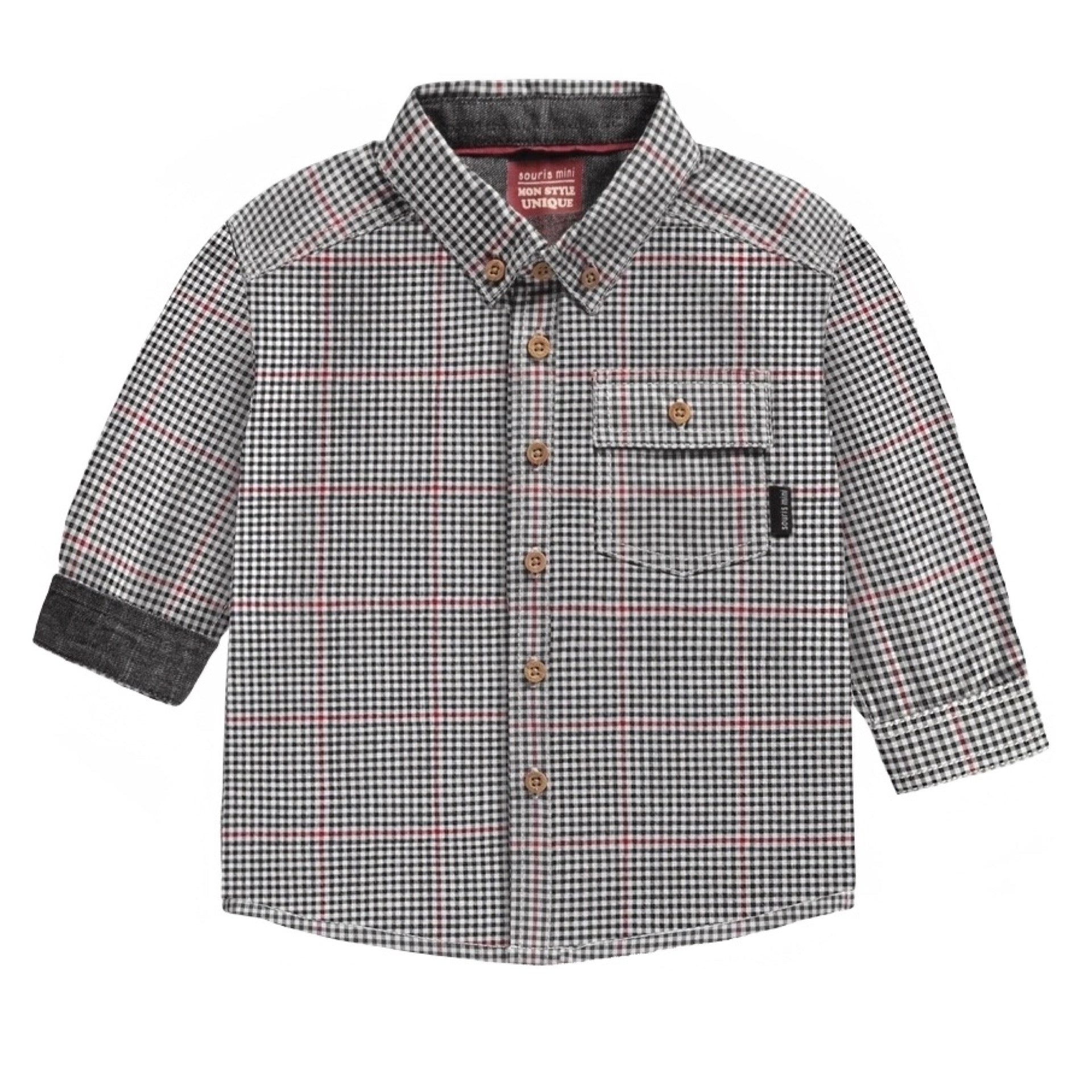 Souris Mini Houndstooth Printed Long Sleeve in Poplin