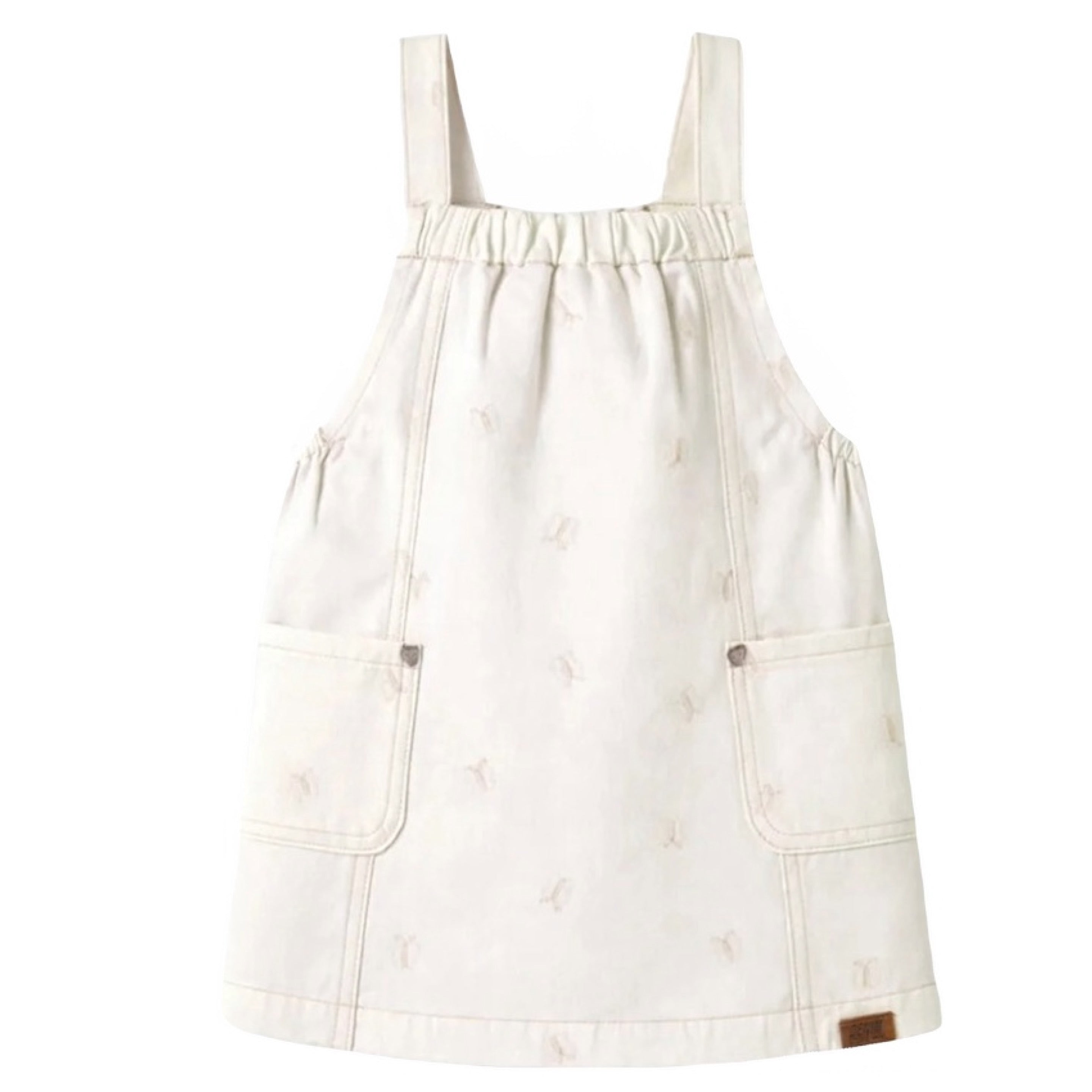 Souris Mini Cream Denim Dress with Butterfly Embroidery