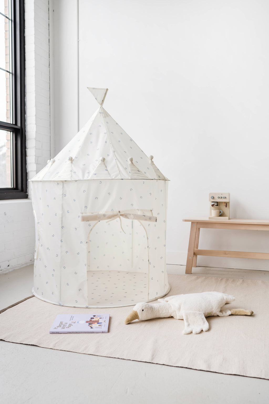 3 Sprouts Kids Play Tent Castle with Recycled Fabric - Gingham Blue