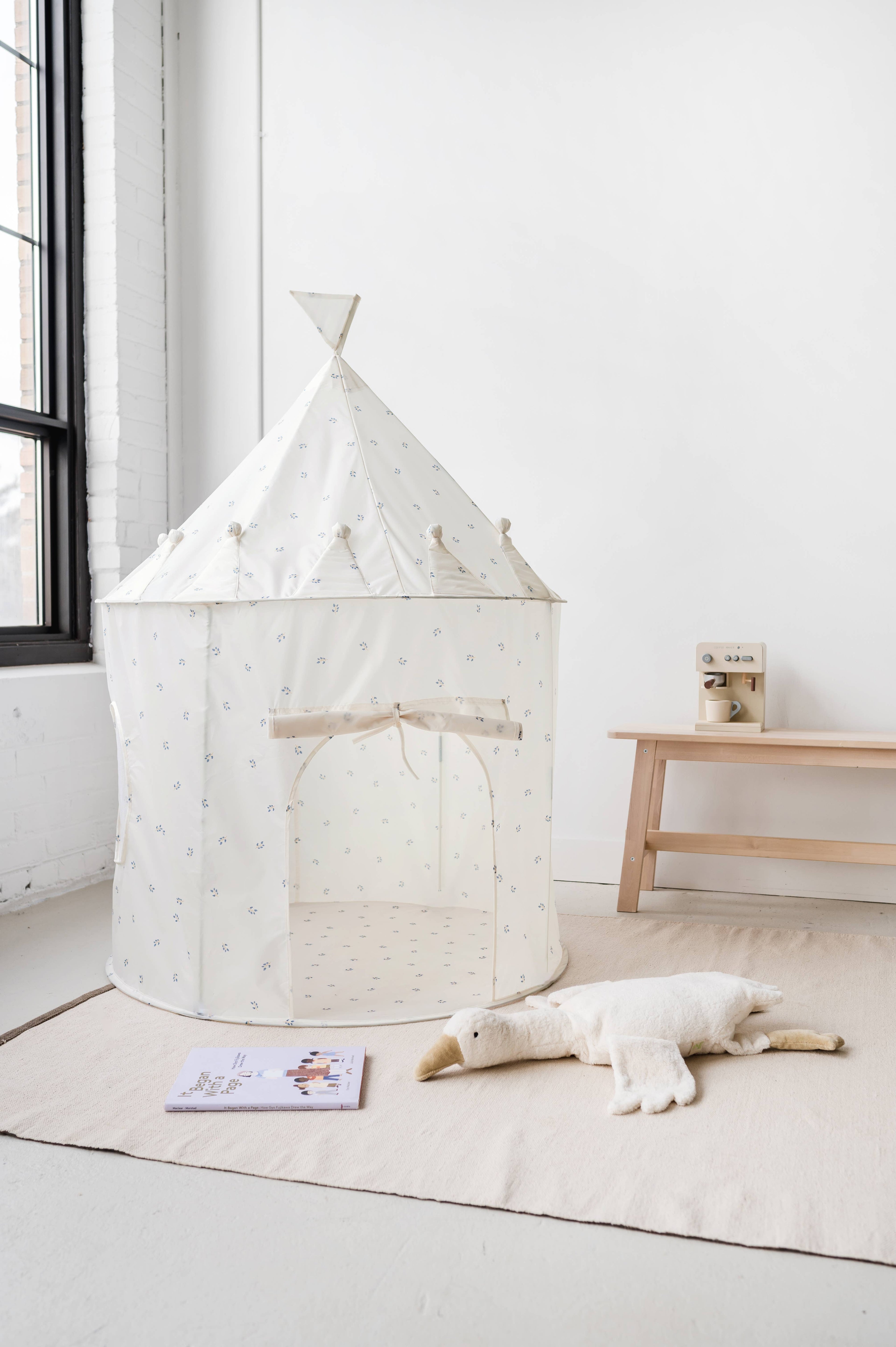 3 Sprouts Kids Play Tent Castle with Recycled Fabric - Gingham Blue