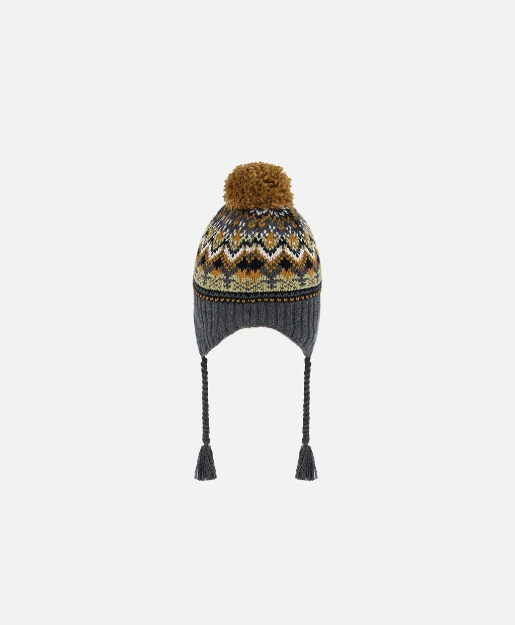Deux Par Deux Peruvian Knit Hat Grey And Brown Jacquard