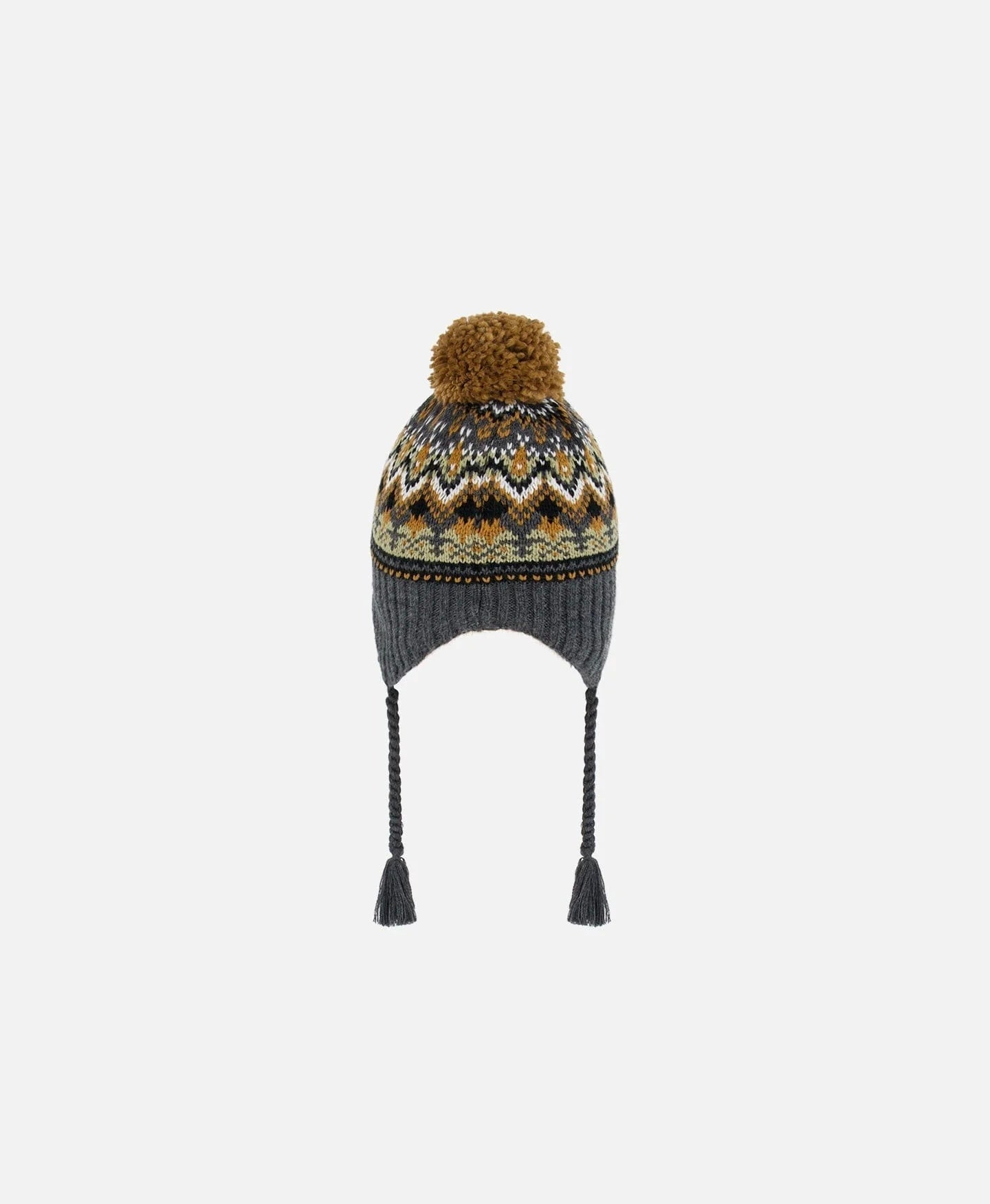 Deux Par Deux Peruvian Knit Hat Grey And Brown Jacquard