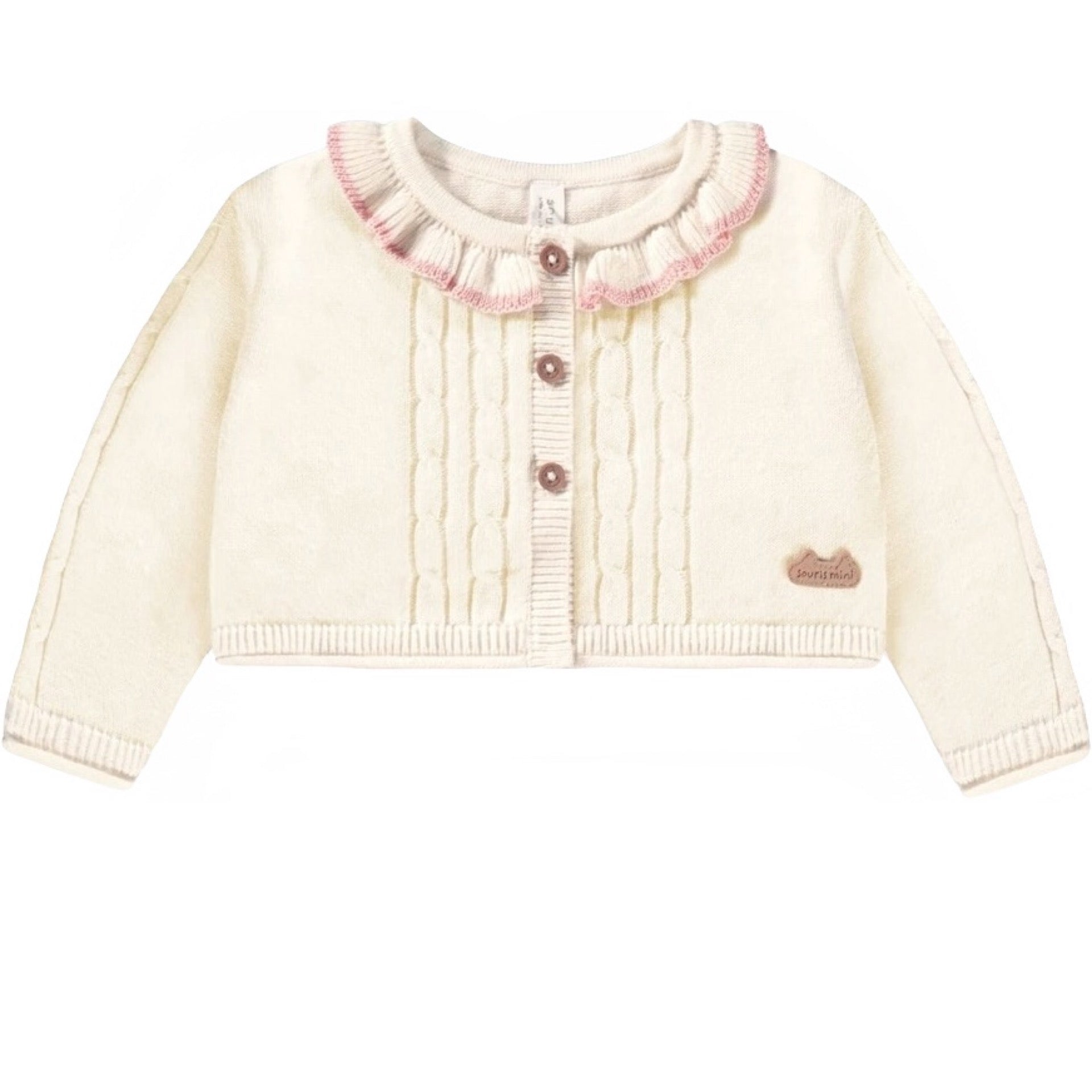 Souris Mini Cream Knit Cardigan with Ruffle