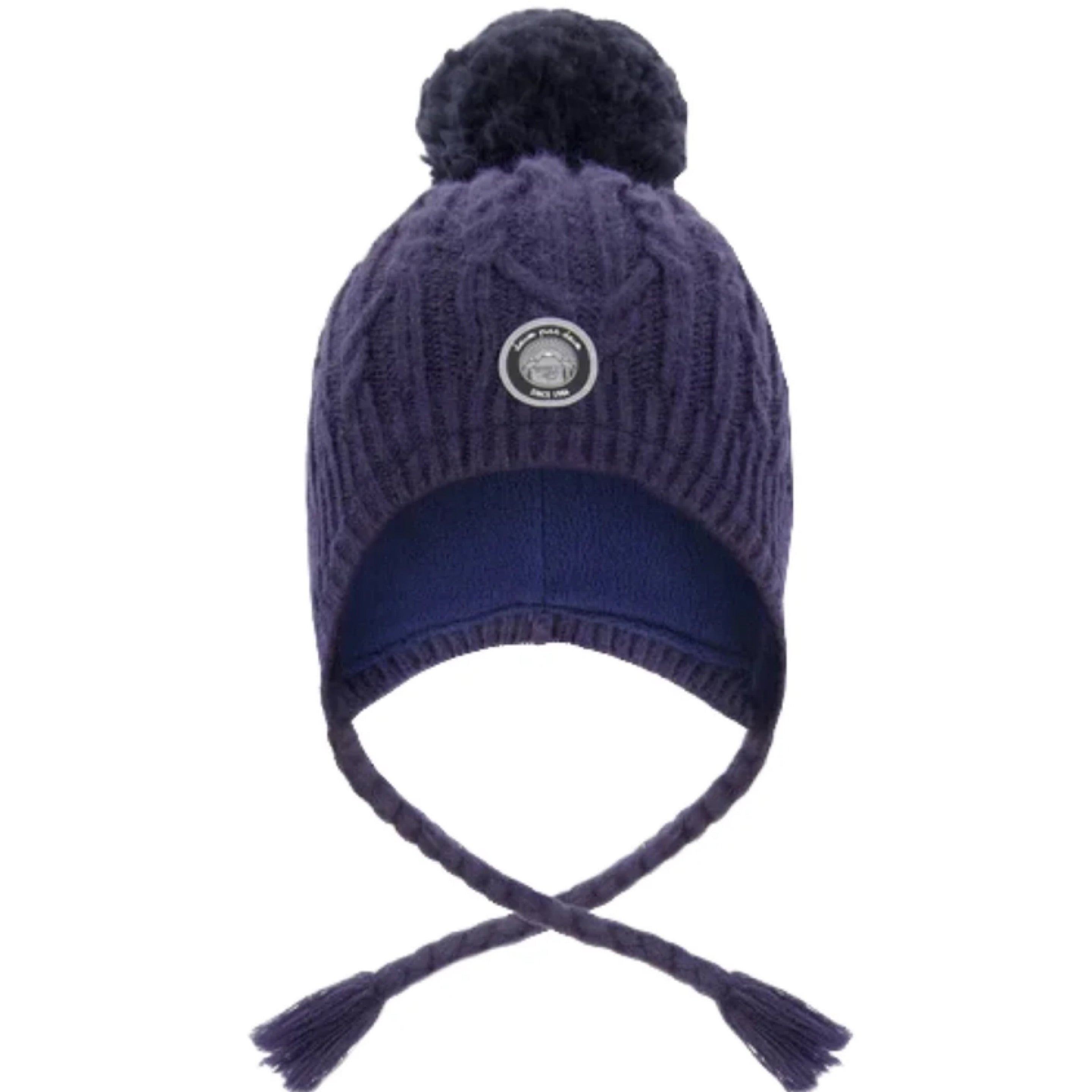 Deux Par Deux Lined Winter Hat with Pompom Navy Blue