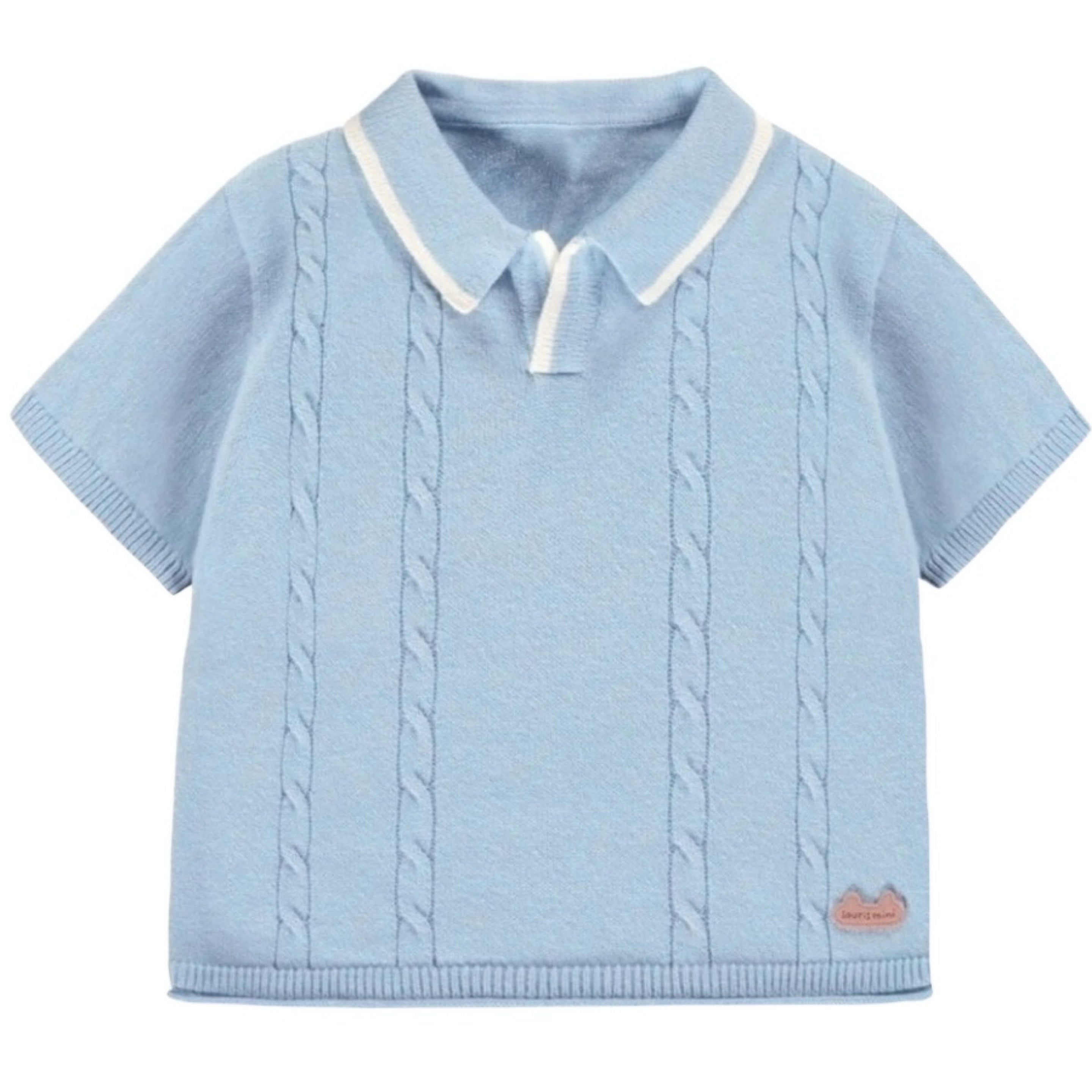 Souris Mini Pale Blue Knit Polo Shirt